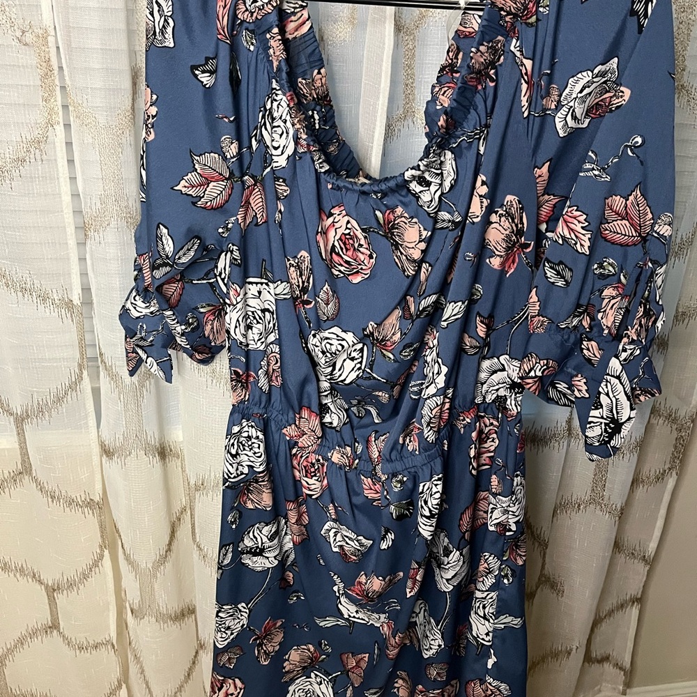 Blush Backless Dress in Blue with Floral Print